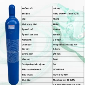 Bình Khí Oxy Y Tế 40L- 6M3 Khí Oxy-Bình Mới 100% 12 Oxy Y tế