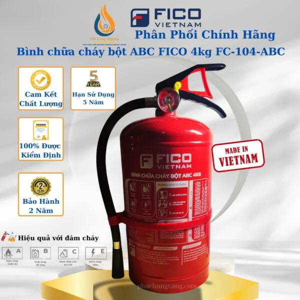 Bình chữa cháy bột ABC 4kg FICO FC 104 ABC