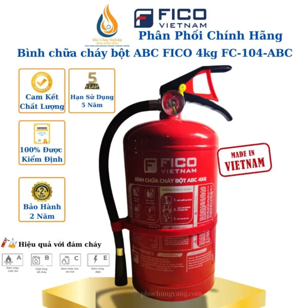 Bình chữa cháy bột ABC FICO Phuc Hung Vang 4kg FC 104 ABC