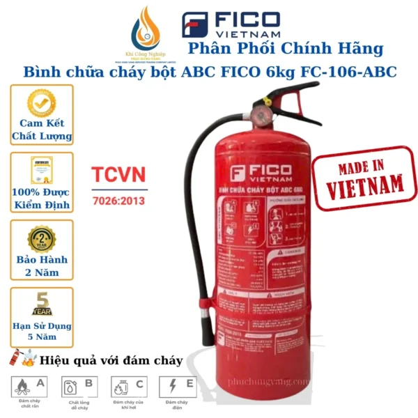 Bình chữa cháy bột ABC 6kg FICO FC 106 ABC