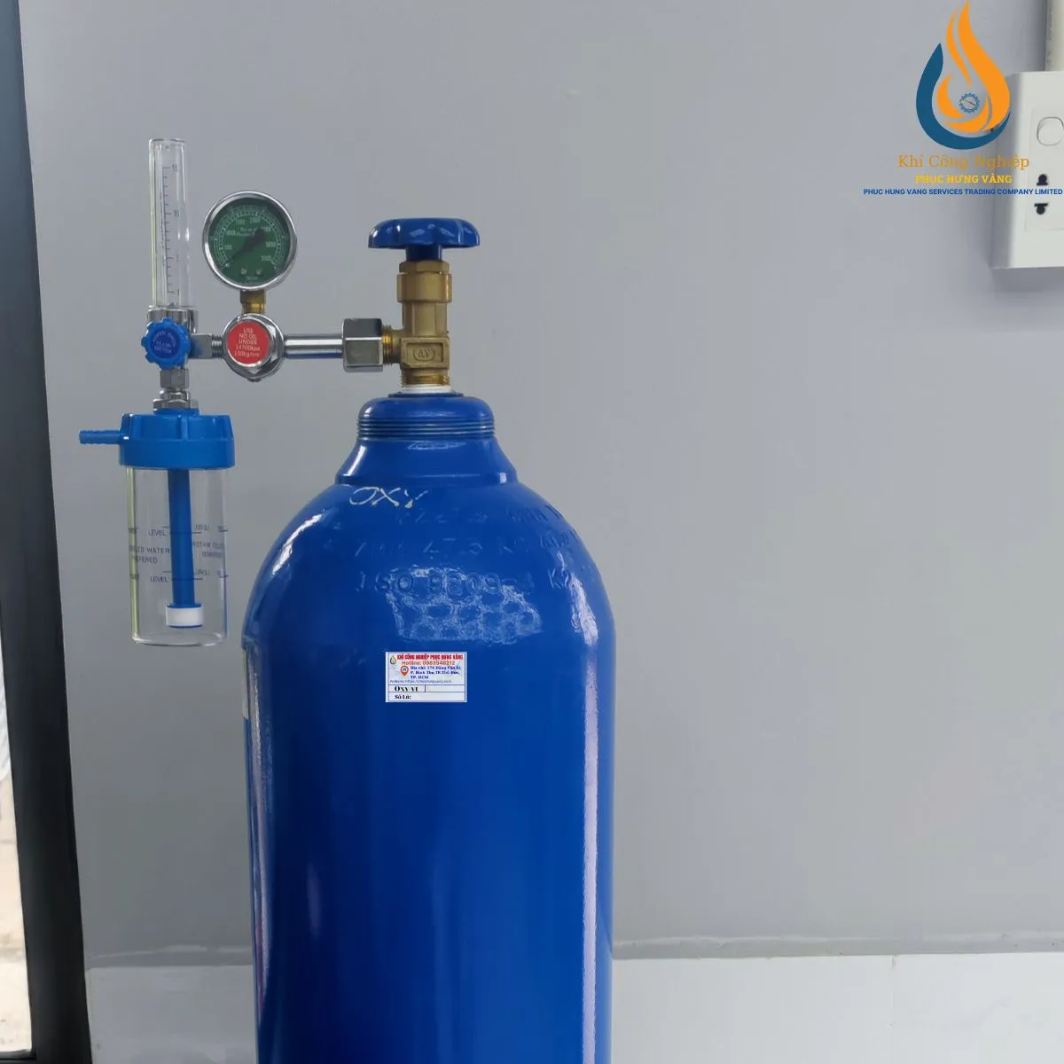 Trọn bộ bình oxy y tế 40 lít kèm đồng hồ đo áp suất và cốc tạo ẩm