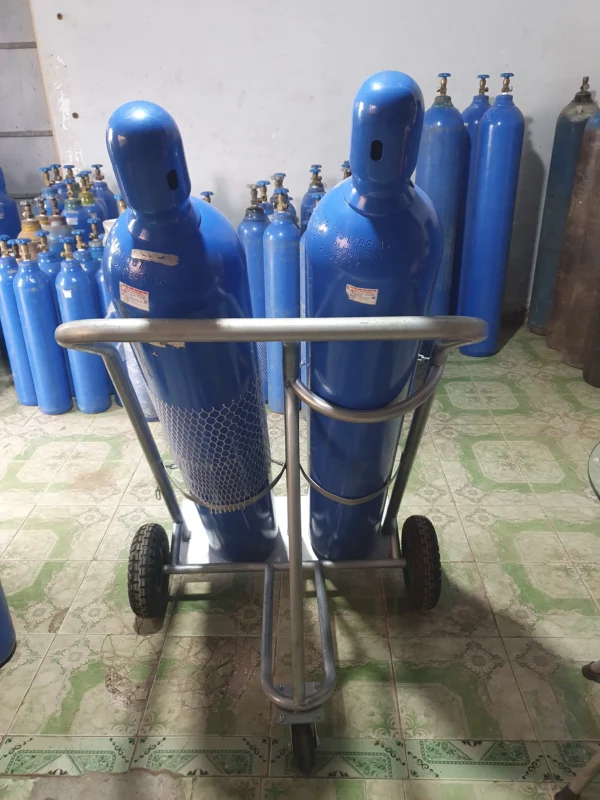 Xe Đẩy Bình Khí Đôi Tải Trọng 200kg 10 Xe đẩy bình khí đôi mặt sau bánh xe có thể điều hướng
