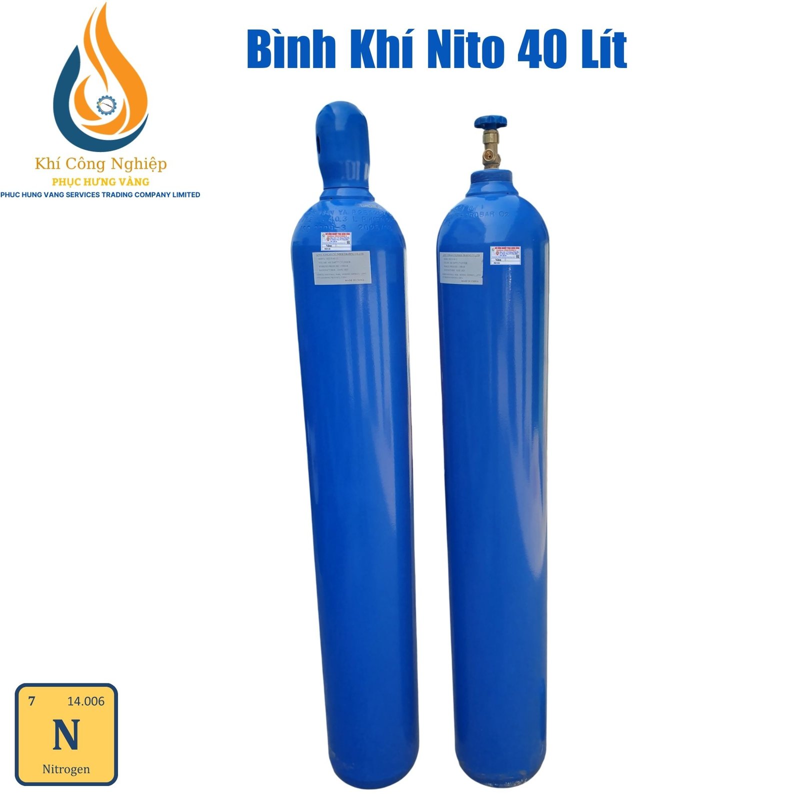 Chai Khí Nito 40 Lít - Bình Khí Có Kiểm Định 2 Bình Khí Nito 40 lit Phục Hưng Vàng